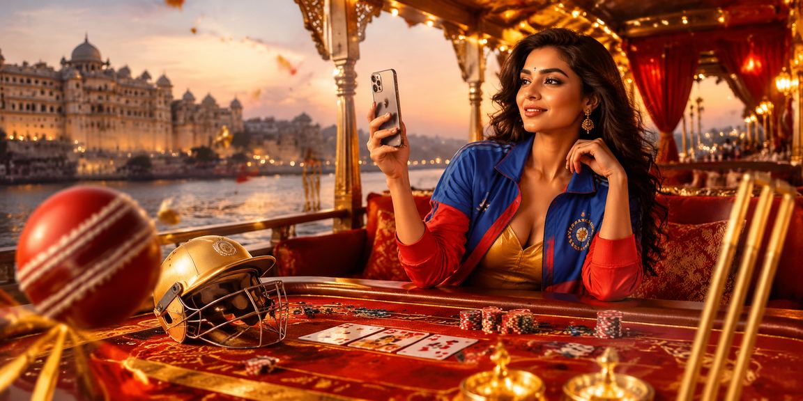 Thrilling cricket betting scene with red and gold theme